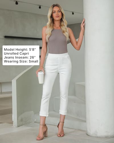 GRAPENT Women's High Waisted Cream White Jeggings - Western Style Capri Jeans - Size 16/18 (X-Large) - Image 4