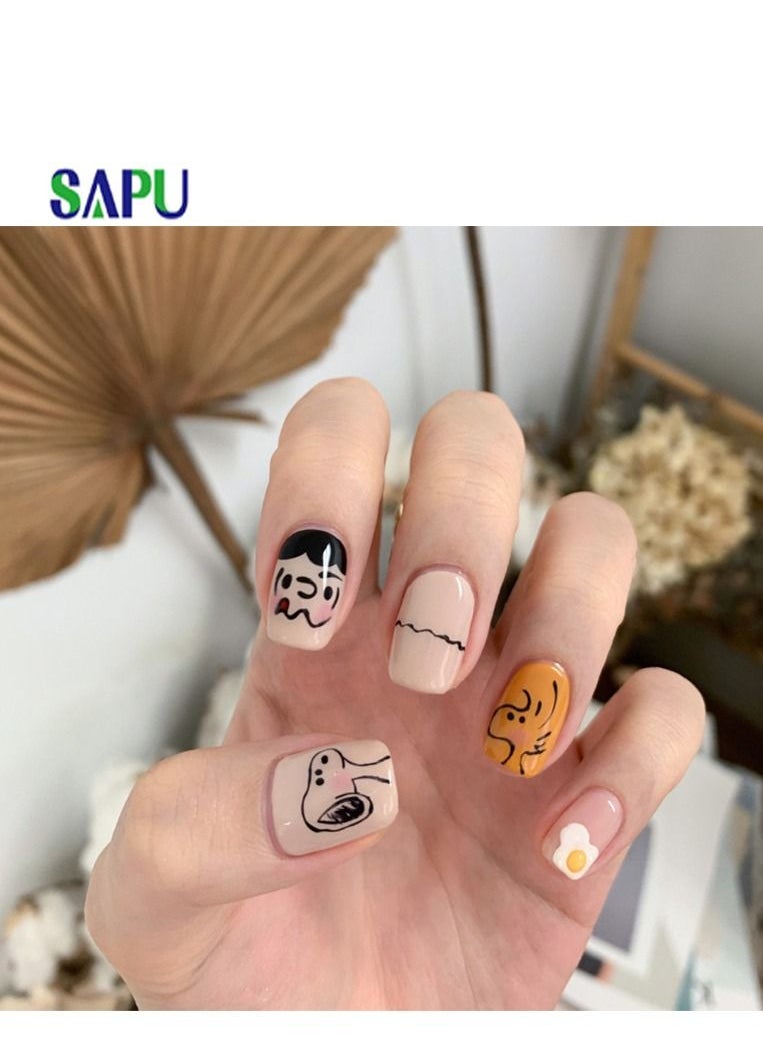 SAPU - 24 Piece Cartoon Snoopy False Nails Set Removable Fake Nails Salon False Nail Set Easy Wear Nails - Image 1
