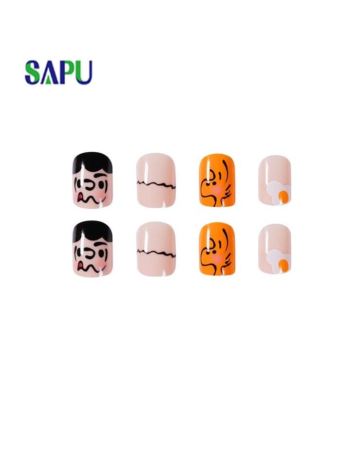 SAPU - 24 Piece Cartoon Snoopy False Nails Set Removable Fake Nails Salon False Nail Set Easy Wear Nails - Image 1