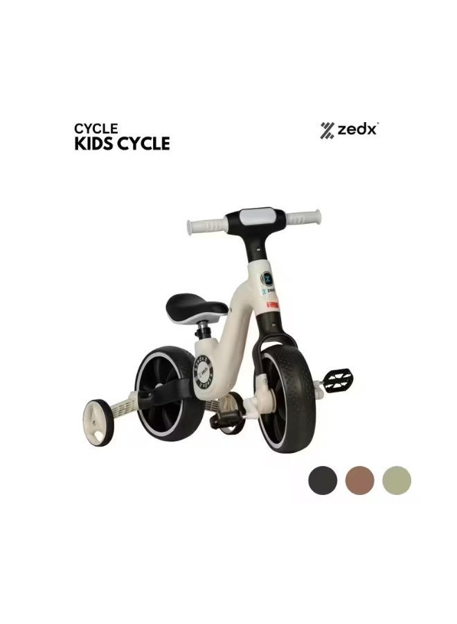 zedx 2-in-1 Kids Balance Cycle, Lightweight Toddler Tricycle & Bicycle for Ages 2-5 Years, Adjustable Seat, Removable Pedals & Training Wheels ,White/Black - Image 1