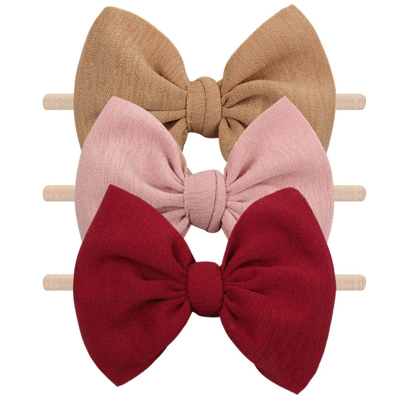 YanJie Baby Girls Nylon Headbands Newborn Bows Handmade Hair Bows Hairbands Hair Accessories for Newborn Infant Toddlers Kids(Red Pink Brown) - Image 1