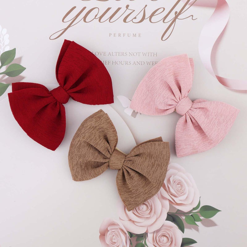 YanJie Baby Girls Nylon Headbands Newborn Bows Handmade Hair Bows Hairbands Hair Accessories for Newborn Infant Toddlers Kids(Red Pink Brown) - Image 2