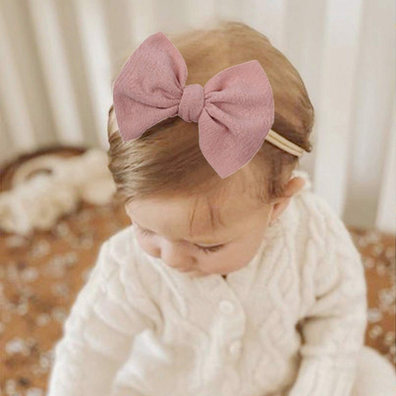 YanJie Baby Girls Nylon Headbands Newborn Bows Handmade Hair Bows Hairbands Hair Accessories for Newborn Infant Toddlers Kids(Red Pink Brown) - Image 4