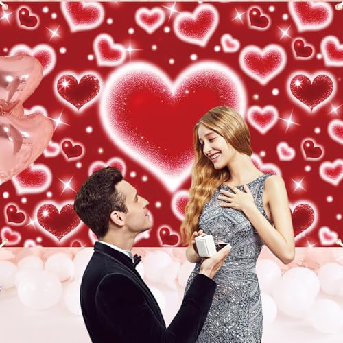 Kreyfer 7 x 5 FT Red Heart Valentine’s Day Backdrop – Romantic Sparkling Heart Photography Background for Wedding, Engagement, Birthday, and Love-Themed Party Decorations - Image 3
