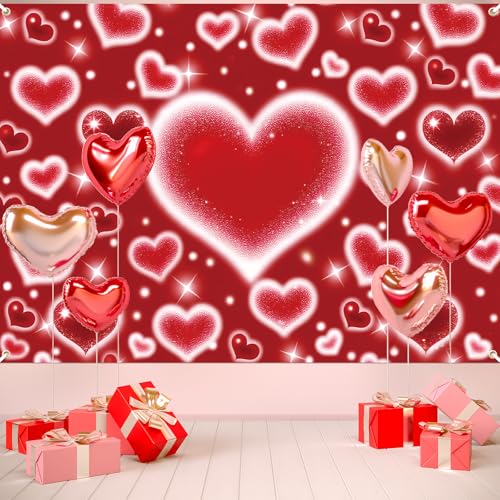 Kreyfer 7 x 5 FT Red Heart Valentine’s Day Backdrop – Romantic Sparkling Heart Photography Background for Wedding, Engagement, Birthday, and Love-Themed Party Decorations - Image 5