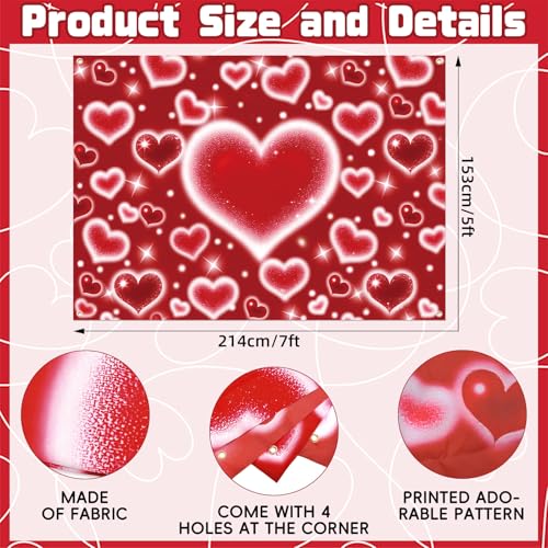 Kreyfer 7 x 5 FT Red Heart Valentine’s Day Backdrop – Romantic Sparkling Heart Photography Background for Wedding, Engagement, Birthday, and Love-Themed Party Decorations - Image 2