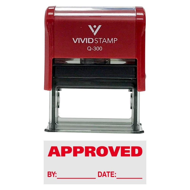 Vivid Stamp ختم مكتب مطاطي ذاتي الحبر معتمد من Date Line أحمر كبير