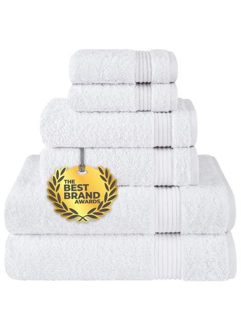 Towel Set Luxury Hotel Quality 500 GSM Genuine Combed Cotton, Super Soft & Absorbent Family Bath Towels 6 Piece Set -  2 Bath Towels, 2 Hand Towels, 2 Washcloths - Bright White