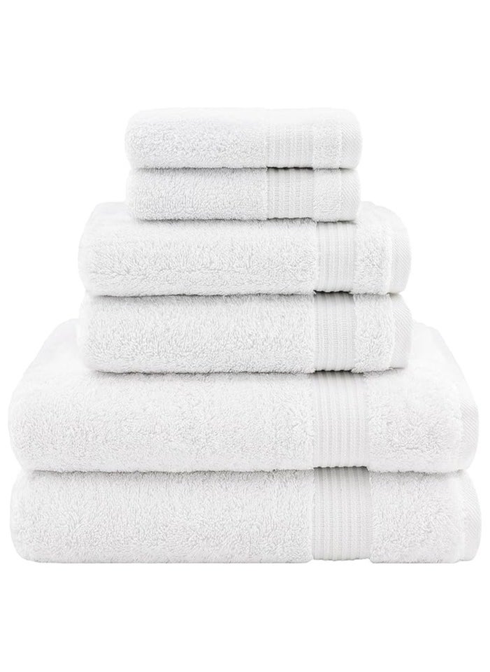 Safi Plus Towel Set Luxury Hotel Quality 500 GSM Genuine Combed Cotton, Super Soft & Absorbent Family Bath Towels 6 Piece Set -  2 Bath Towels, 2 Hand Towels, 2 Washcloths - Bright White 