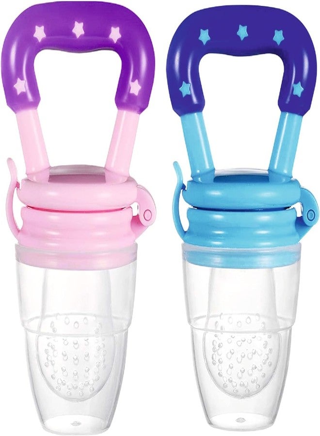ROFORUF Baby Fruit Feeder Pacifier | Silicone Food Feeder & Teether for Babies | BPA-Free Fruit Nibbler with Textured Silicone Pouch | Gum Soothing Teething Toy for 6-12 Months Infants (Blue & Pink, Pack of 2) - Image 1