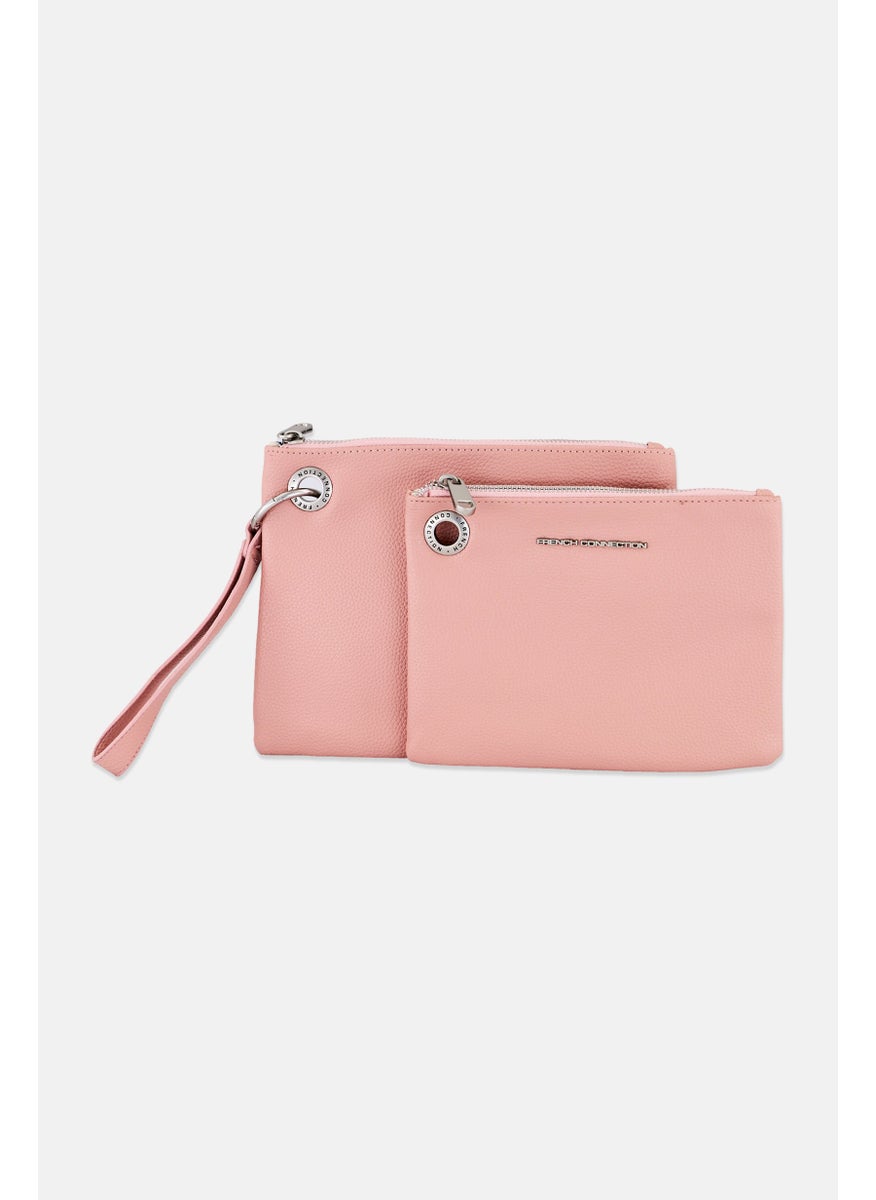 French Connection Women Brand Logo Lara Pebble Double Slim Pouches, Bridal Rose  - Image 1
