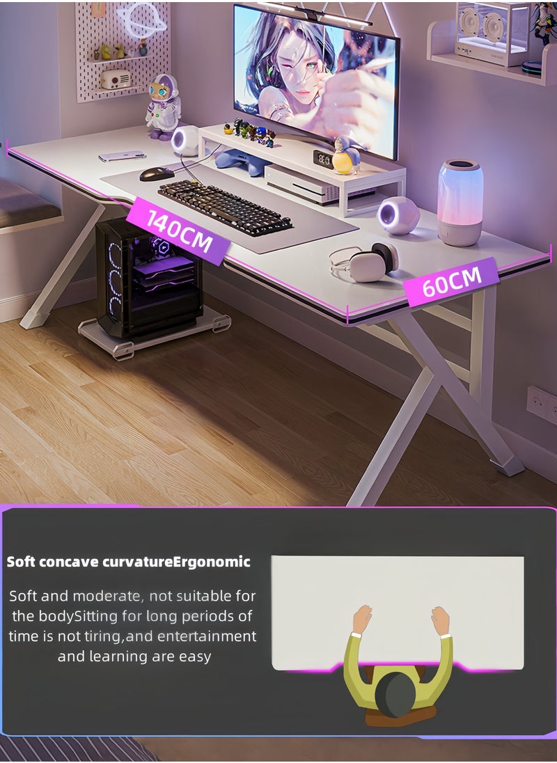 OHAHO - K Shaped Gaming Desk 140cm Computer Table Home Office Computer Desk Table Large Desktop Easy to assemble - Image 1