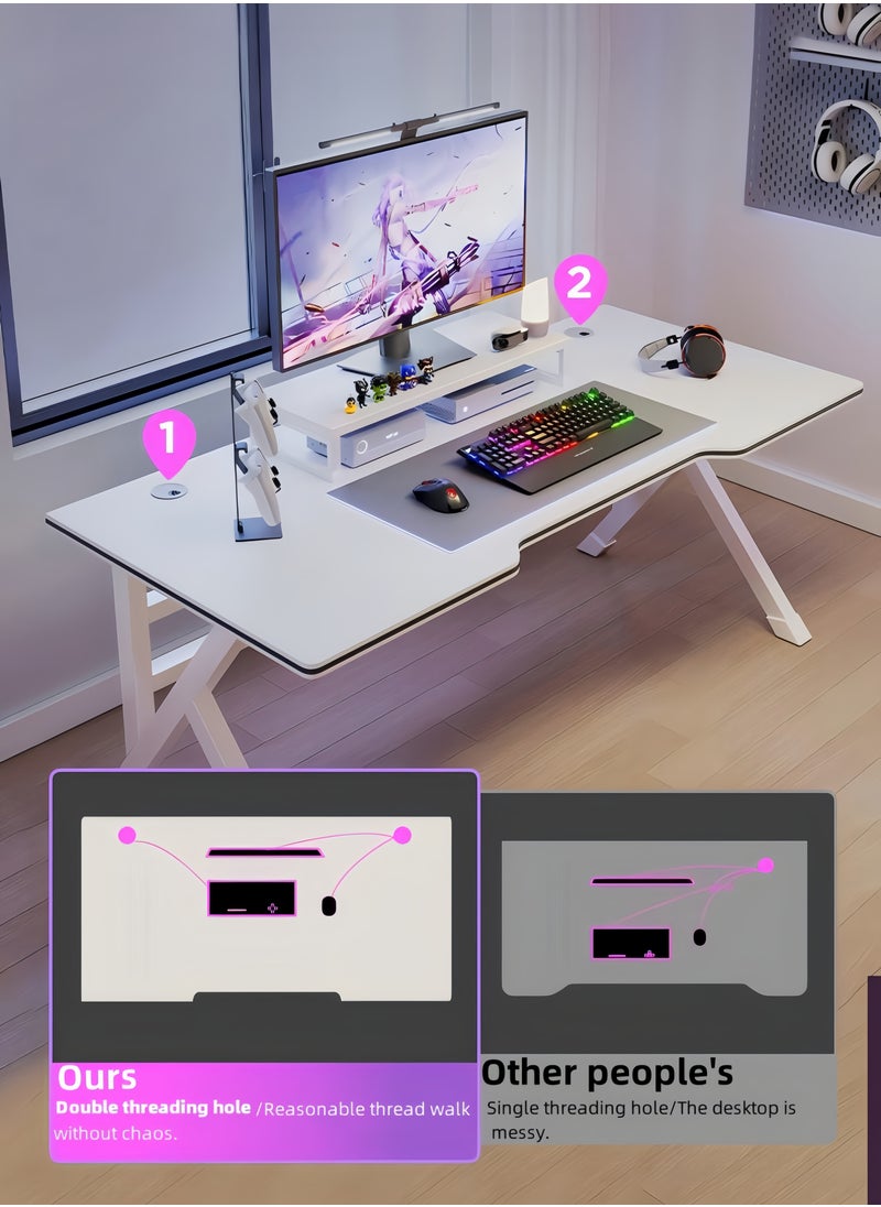 OHAHO - K Shaped Gaming Desk 140cm Computer Table Home Office Computer Desk Table Large Desktop Easy to assemble - Image 1