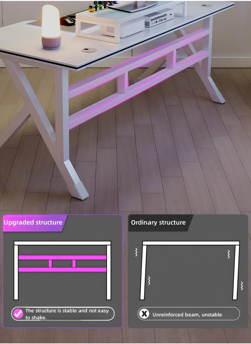 OHAHO - K Shaped Gaming Desk 140cm Computer Table Home Office Computer Desk Table Large Desktop Easy to assemble - Image 1
