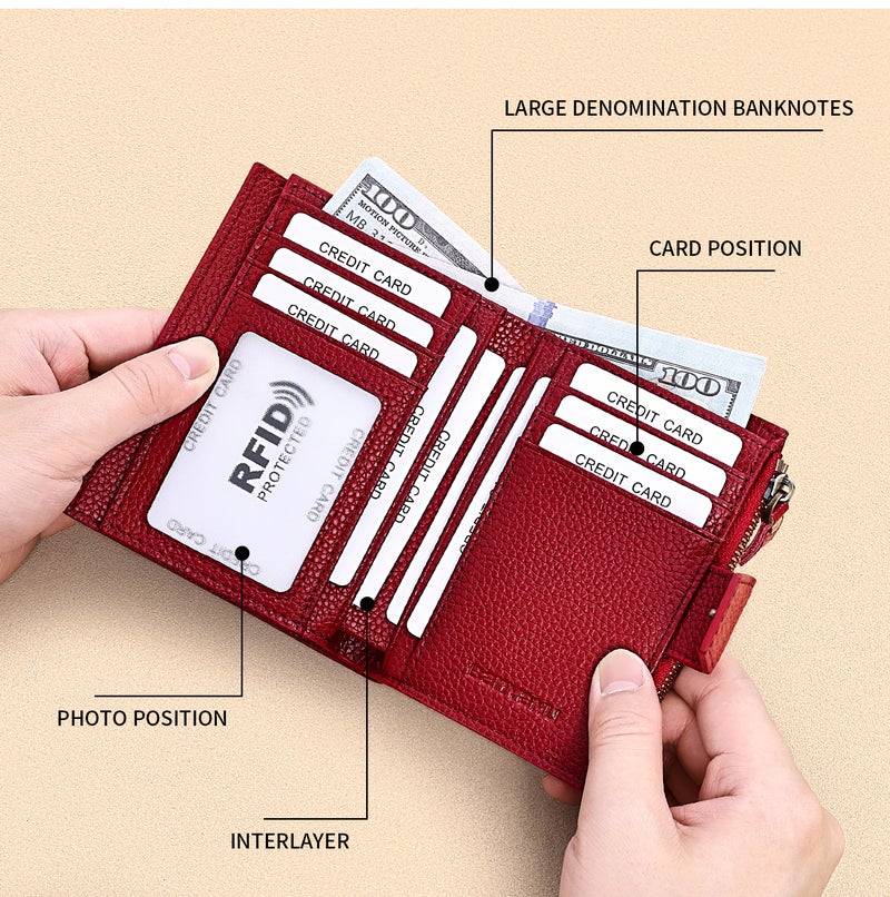 بانيانو محافظ نسائية صغيرة وأنيقة، مزودة بتقنية RFID مضادة للسرقة، مصنوعة من الجلد الطبيعي، قابلة للطي، مع نافذة لبطاقة الهوية (وردي فاتح) - Image 2