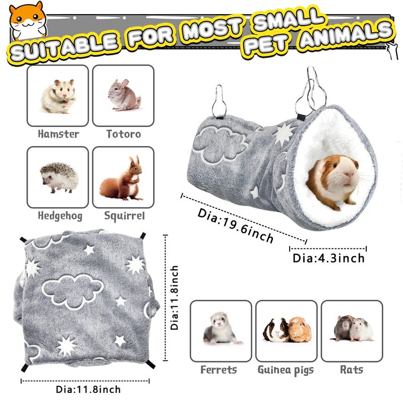 LEFTSTARER Noctilucent Luminous Guinea Pig Rat Hammock Bunkbed Hanging Tunnel and Soft Bed Mat for Ferret Hedgehog Squirrel Hideout Cage Accessories (1.Tunnel and Bunkbed Hammock) - Image 4