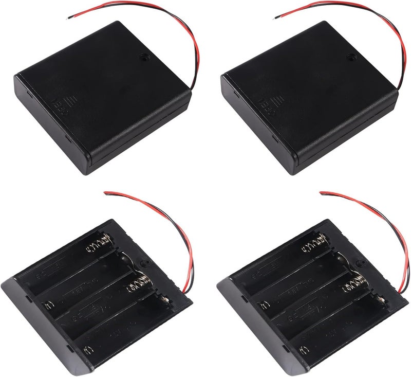 AITIAO 4Pcs 4 Slots 1.5V AA Battery Case Holder 4 x 1.5V AA Battery Spring Clip Storage Box with Wire and ON/Off Switch - Image 1
