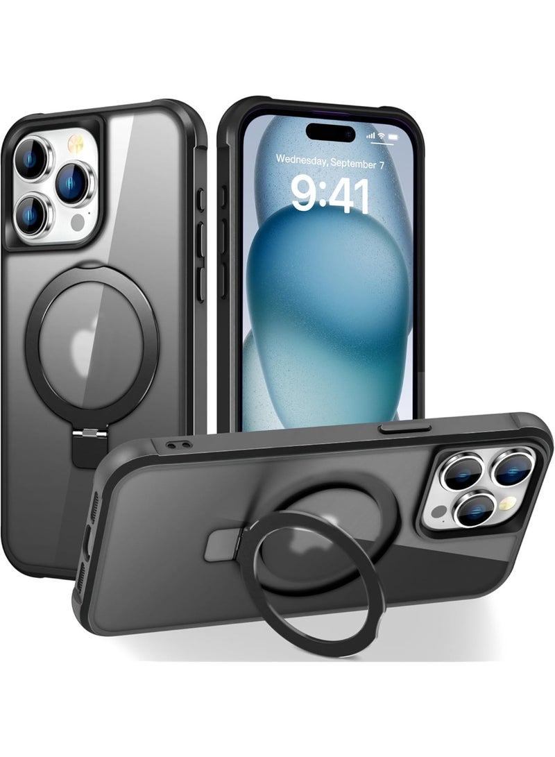 جراب متوافق مع iPhone 14 Pro Max مع حامل مغناطيسي غير مرئي، جراب شفاف بدرجة عسكرية لهاتف iPhone 14 ProMax مقاس 6.7 بوصة [متوافق مع Mag-Safe] [شعور قبضة رائع]، أسود - Image 1