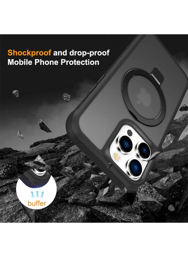 جراب متوافق مع iPhone 14 Pro Max مع حامل مغناطيسي غير مرئي، جراب شفاف بدرجة عسكرية لهاتف iPhone 14 ProMax مقاس 6.7 بوصة [متوافق مع Mag-Safe] [شعور قبضة رائع]، أسود - Image 2