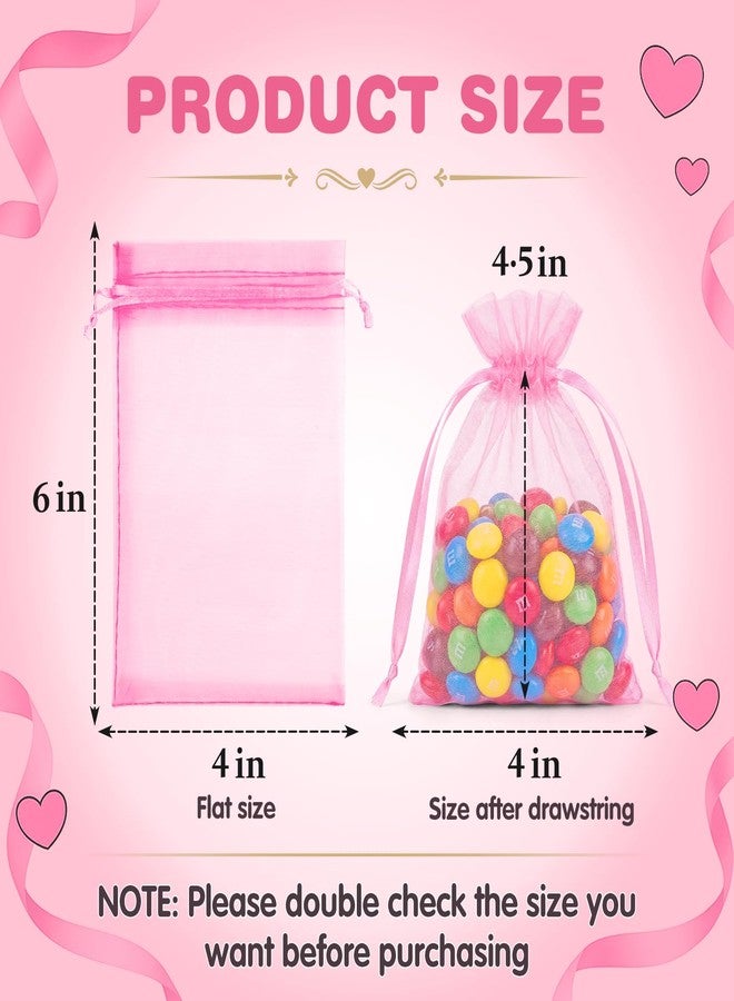 ANZNKU 50 Pack Pink Organza Bags 4 x 6 inch, Premium Mesh Bag Drawstring for Candy Jewelry, Small Organza Gift Bags for Baby Shower Wedding Birthday Party Favor, Cute Goodie Bag for Easter Gifts - Image 2