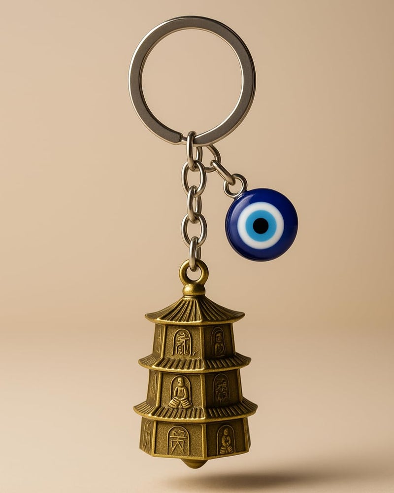 Tiny Tim Store Guardian Bell with Evil Eye Charm – Protective Motorcycle & Car Accessory – Tibetan-Inspired Design – Wards Off Negative Energy – Ideal Gift for Bikers & Travelers - Image 1