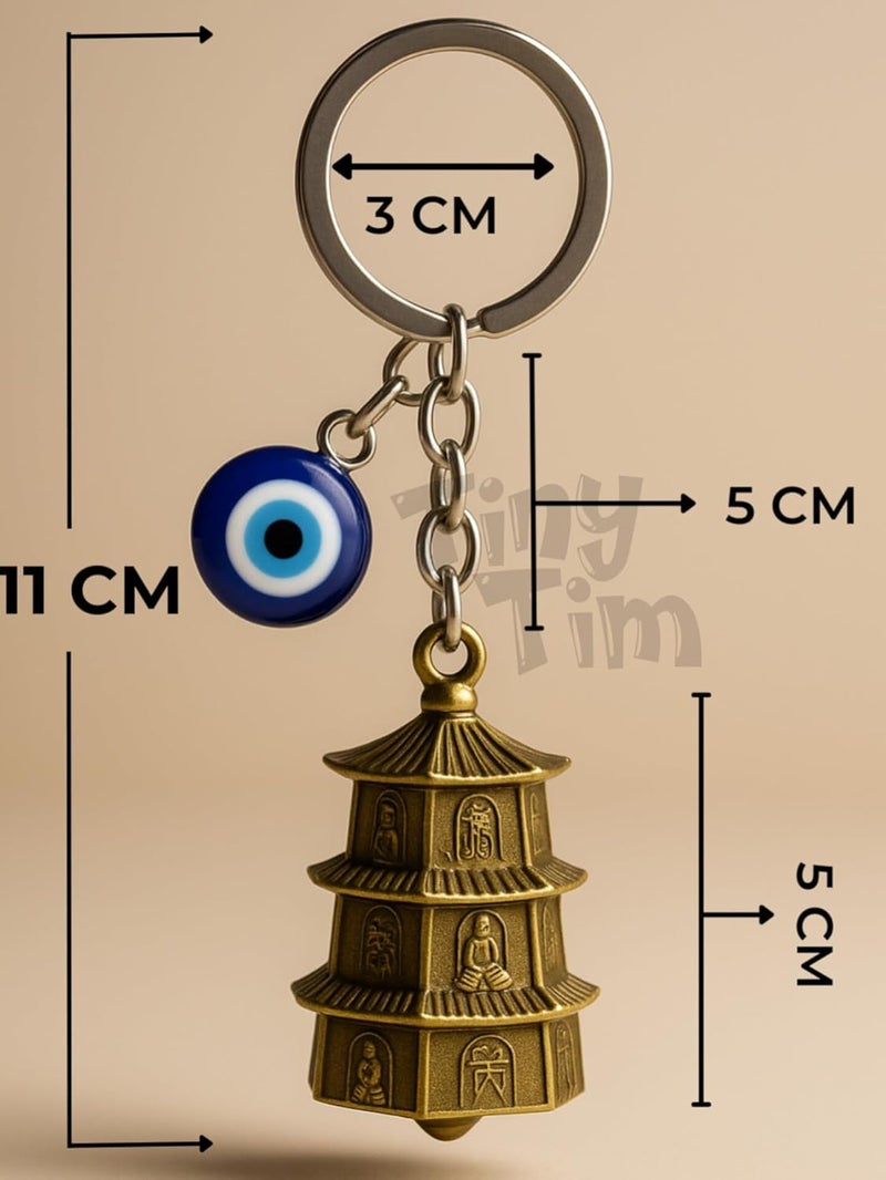 Tiny Tim Store Guardian Bell with Evil Eye Charm – Protective Motorcycle & Car Accessory – Tibetan-Inspired Design – Wards Off Negative Energy – Ideal Gift for Bikers & Travelers - Image 2