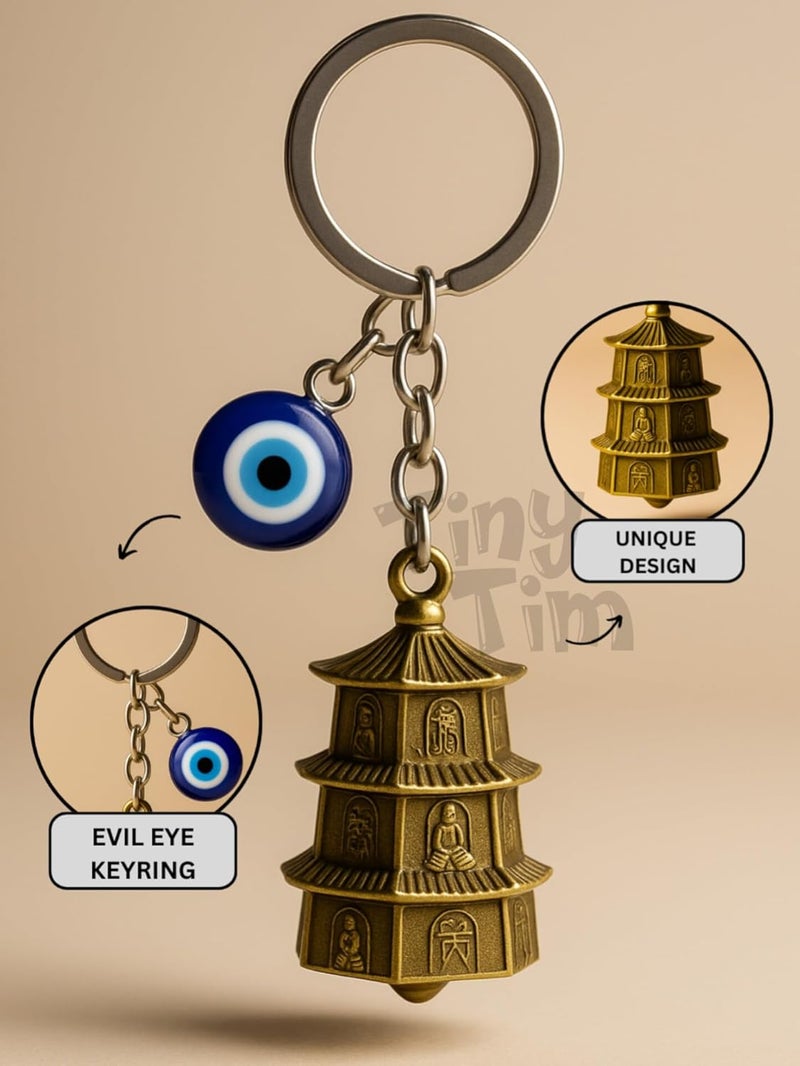 Tiny Tim Store Guardian Bell with Evil Eye Charm – Protective Motorcycle & Car Accessory – Tibetan-Inspired Design – Wards Off Negative Energy – Ideal Gift for Bikers & Travelers - Image 4