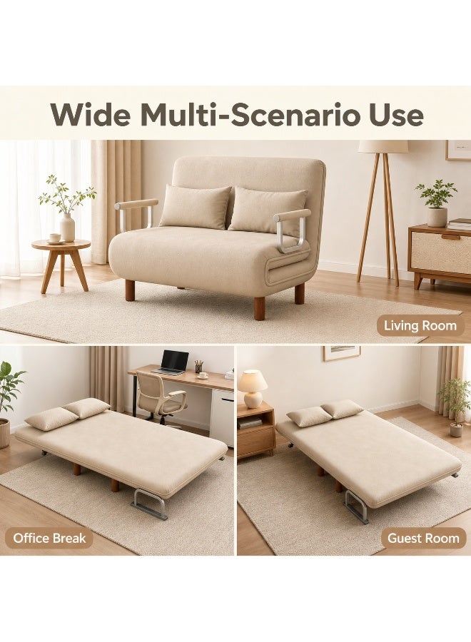 GearZone 100×190cm Convertible Folding Sofa Bed | Small Double Fold Out Sleeper Couch with 2 Linen Throw Pillows, Ideal for Living Rooms, Apartments and Offices-khaki - Image 2