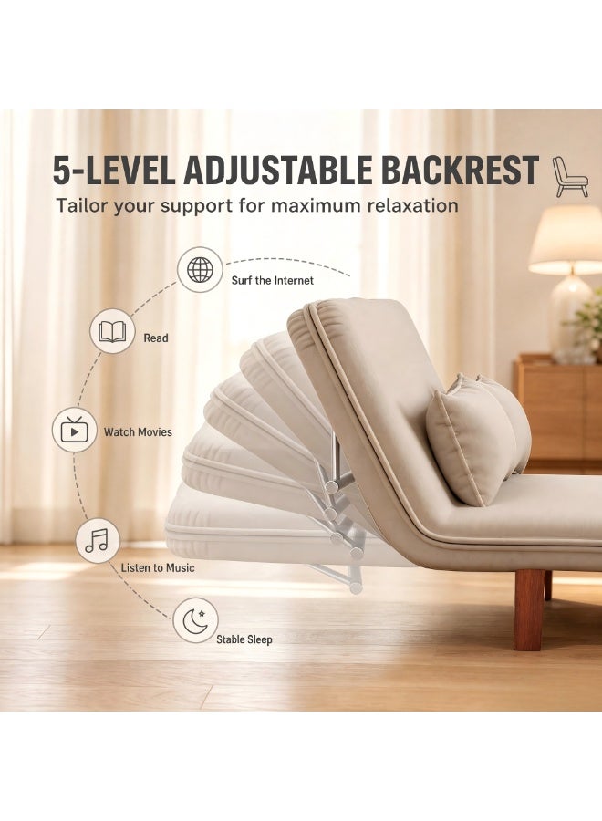 GearZone 100×190cm Convertible Folding Sofa Bed | Small Double Fold Out Sleeper Couch with 2 Linen Throw Pillows, Ideal for Living Rooms, Apartments and Offices-khaki - Image 5