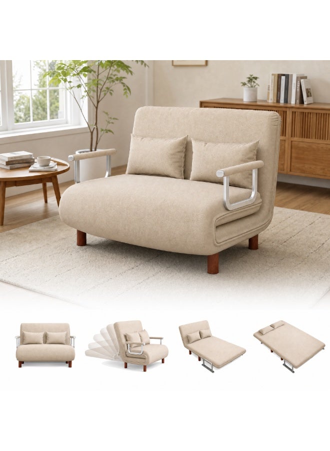 GearZone 100×190cm Convertible Folding Sofa Bed | Small Double Fold Out Sleeper Couch with 2 Linen Throw Pillows, Ideal for Living Rooms, Apartments and Offices-khaki - Image 1