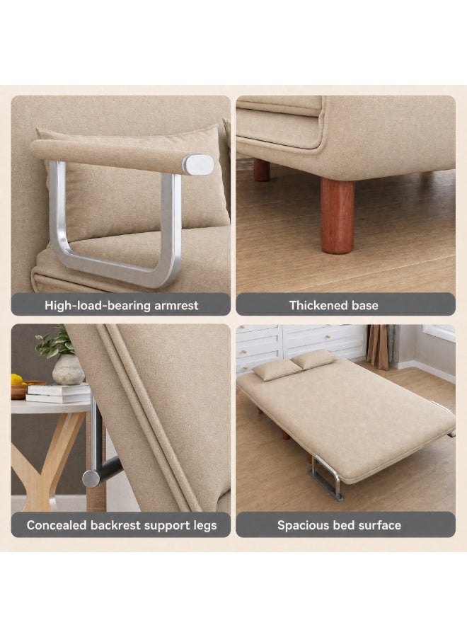 GearZone 100×190cm Convertible Folding Sofa Bed | Small Double Fold Out Sleeper Couch with 2 Linen Throw Pillows, Ideal for Living Rooms, Apartments and Offices-khaki - Image 4