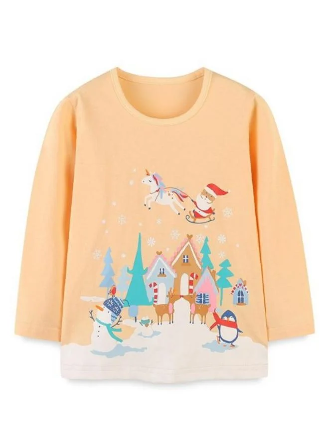 YUNIQEE Orange Printed Long Sleeve Crew Neck T-Shirt