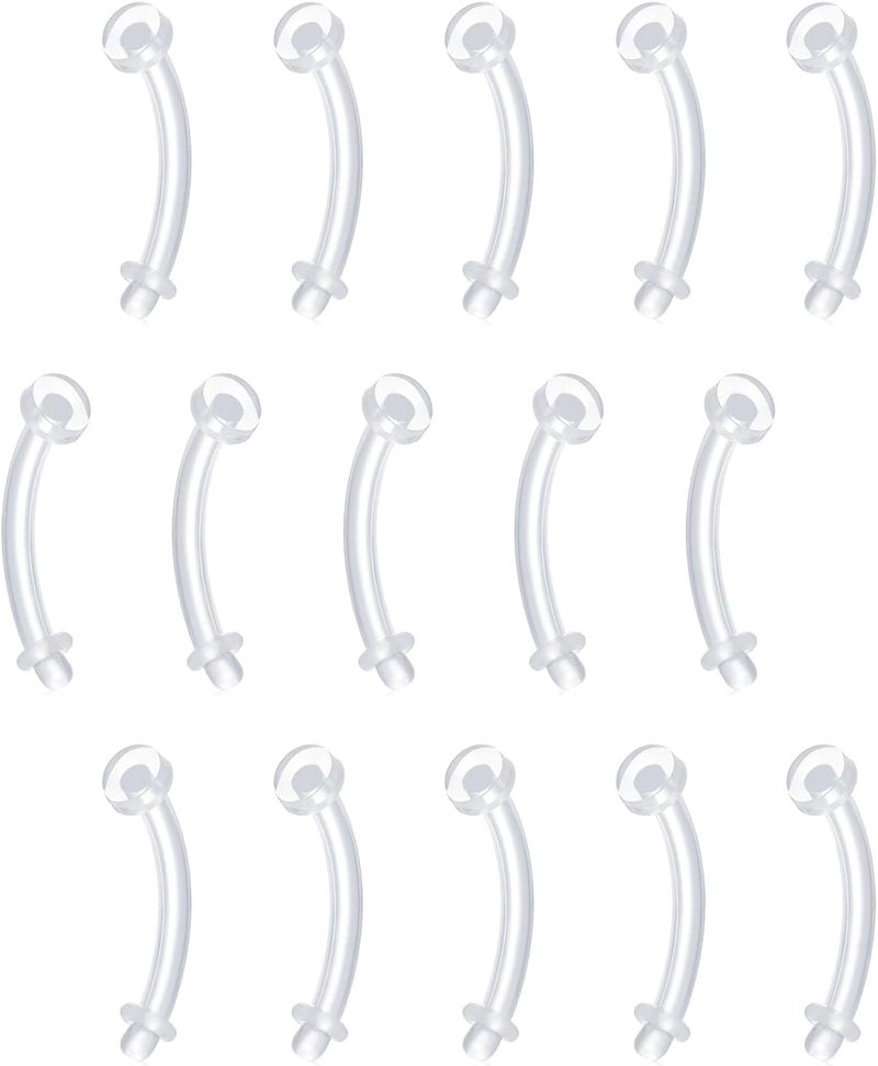 FECTAS 16G 14G Clear Flexible Plastic Daith Rook Earrings Eyebrow Rings Curved Barbells Belly Piercing Retainers 15PCS - Image 1