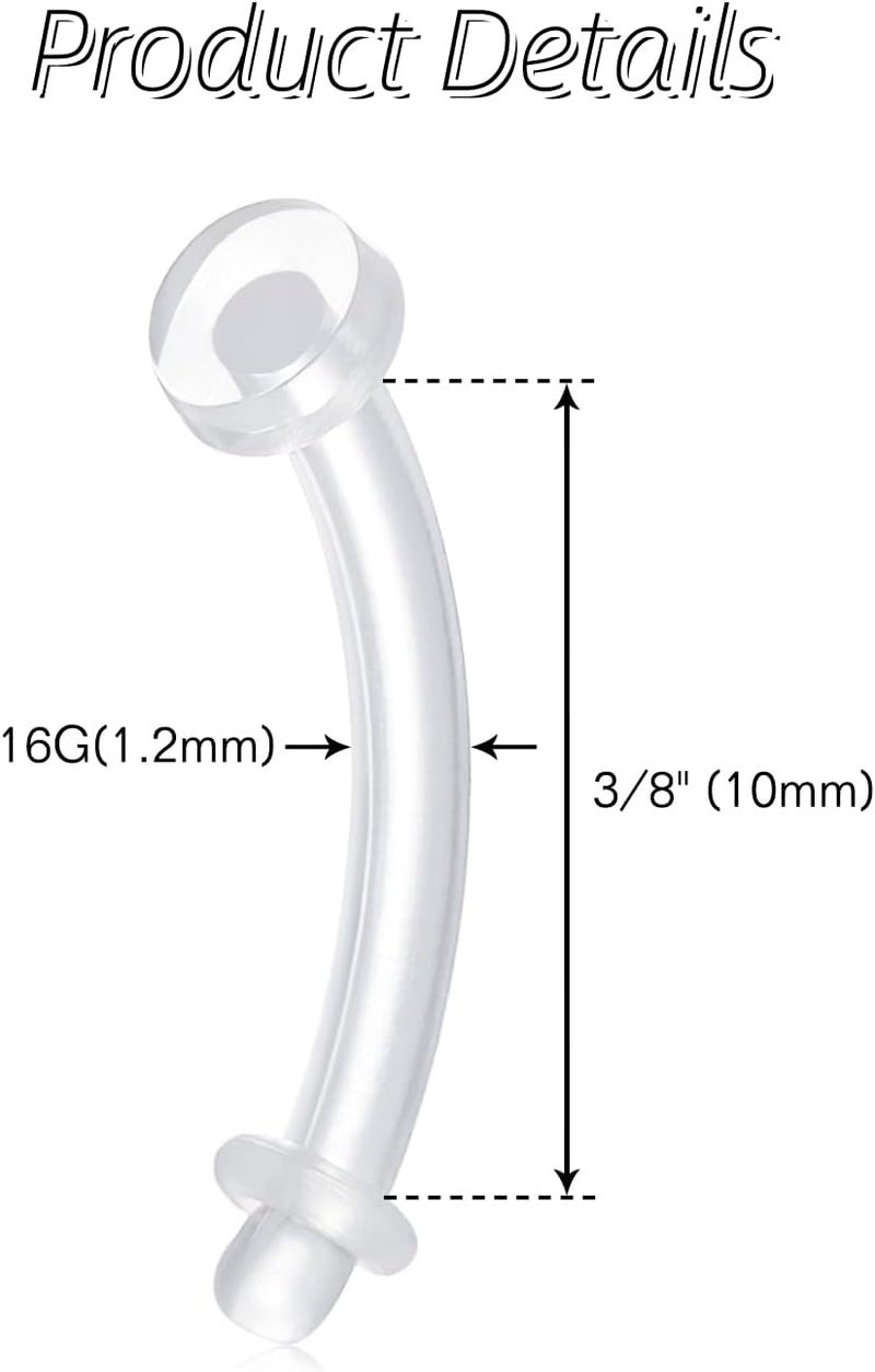 FECTAS 16G 14G Clear Flexible Plastic Daith Rook Earrings Eyebrow Rings Curved Barbells Belly Piercing Retainers 15PCS - Image 2