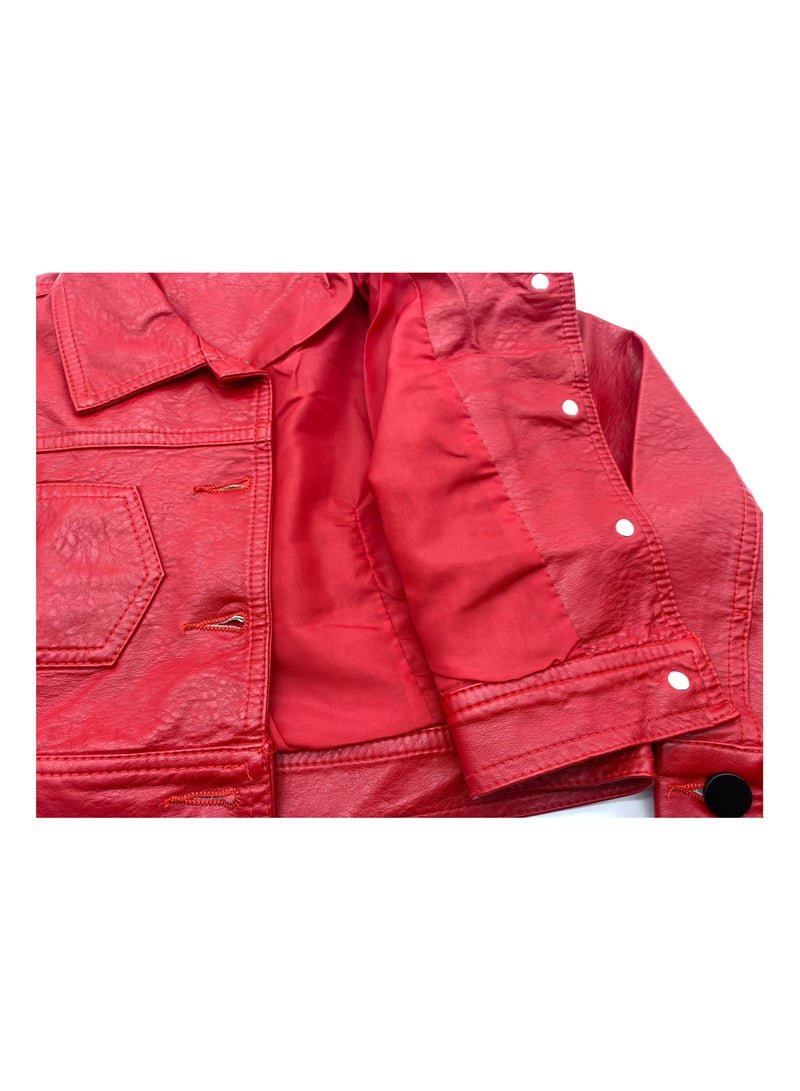 Girl's Fashionable Faux Leather Long Sleeved Jacket with Short Pockets Children's Jacket Party Birthday Party Daily Baby's Clothing2-10years  - Image 4
