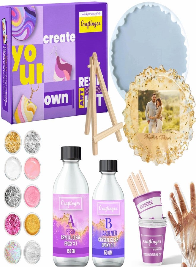 Craftinger Resin Art Photoframe Kit Lite with 300gm Resin & Wooden Stand, Colors and More - Image 1