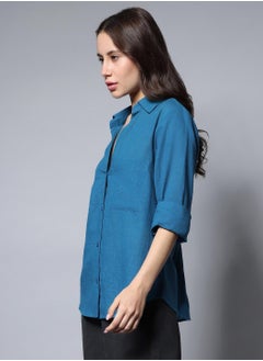 HIGH STAR Oversized Casual Shirt for Women - Blue Cotton  - Image 3