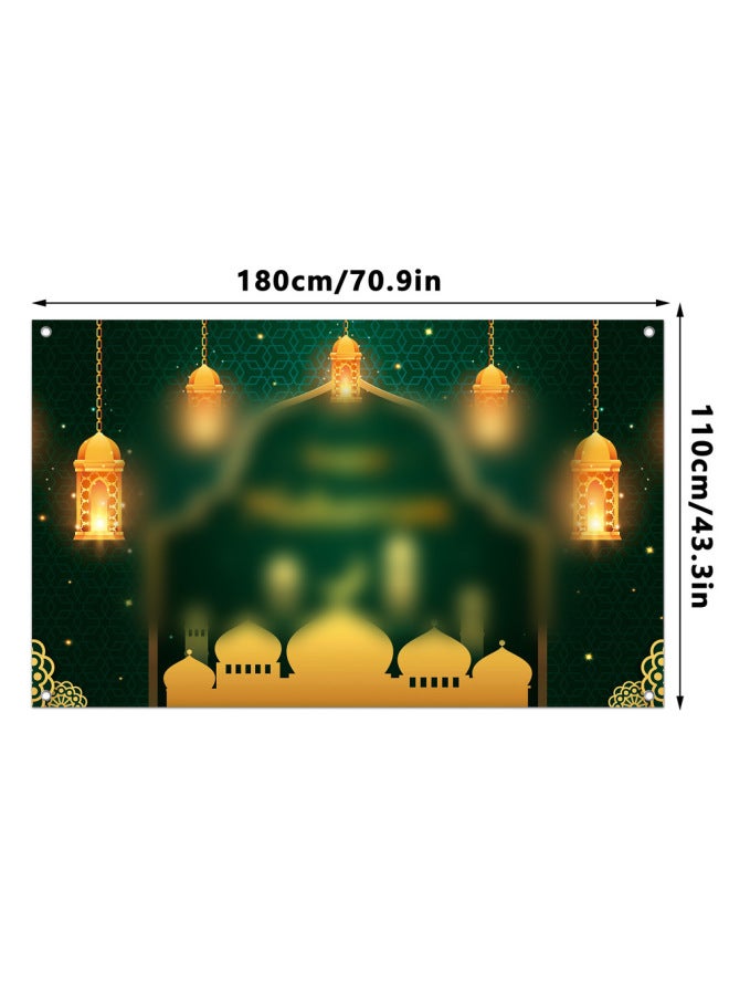 لافتة عيد مبارك - قماش خلفية للعيد - 180×110 سم مع شريط أسود + خطاف + غراء - لوازم الحفلات، ديكور حائط منزلي، هدية العيد - Image 1