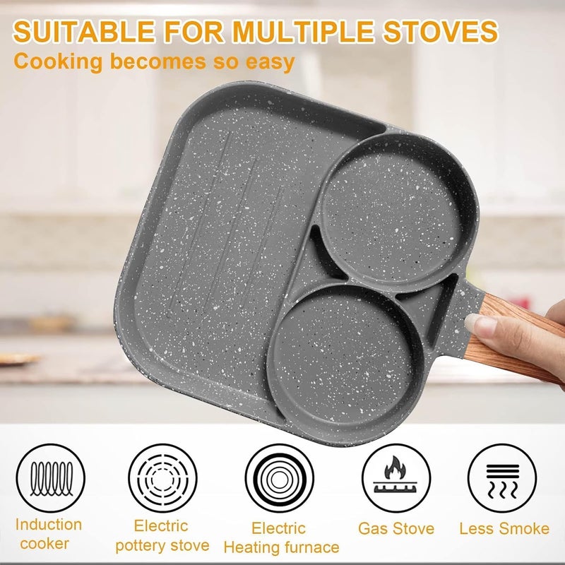 BROCCOLIN 3-Hole Non-Stick Fried Egg & Pancake Pan – Black Omelette & Breakfast Griddle, Induction & Gas Compatible (3-Hole Non-Stick Fried Egg) - Image 5