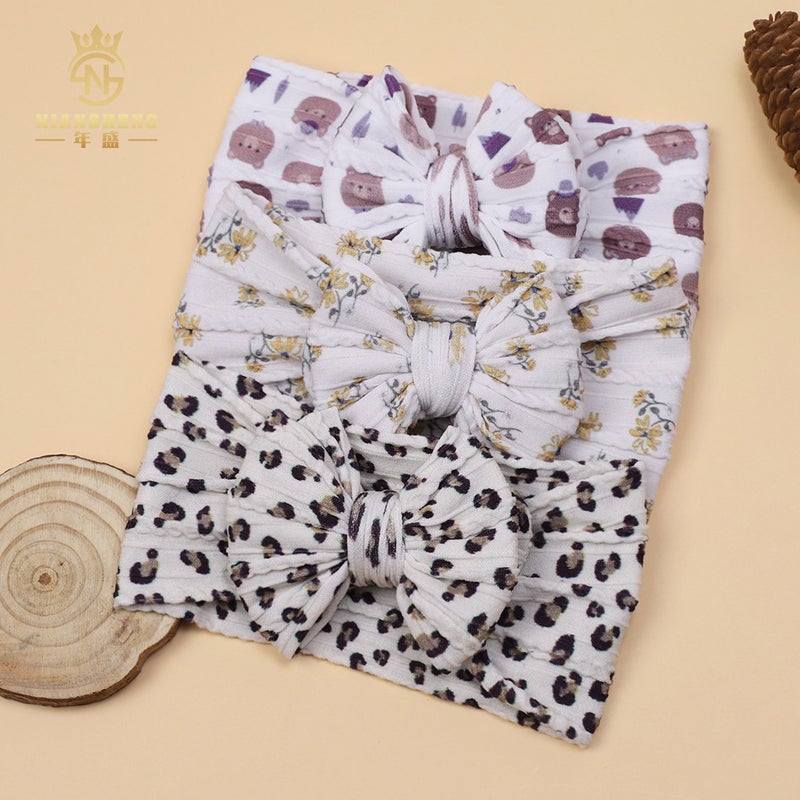 Kids Hair Band Double Bow Digital Print Fashion Jacquard Nylon Hair Band Baby Headband - Image 4