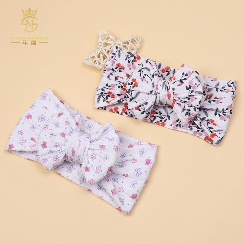 Kids Hair Band Double Bow Digital Print Fashion Jacquard Nylon Hair Band Baby Headband - Image 5