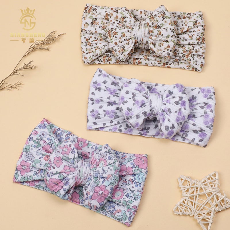 Kids Hair Band Double Bow Digital Print Fashion Jacquard Nylon Hair Band Baby Headband - Image 3