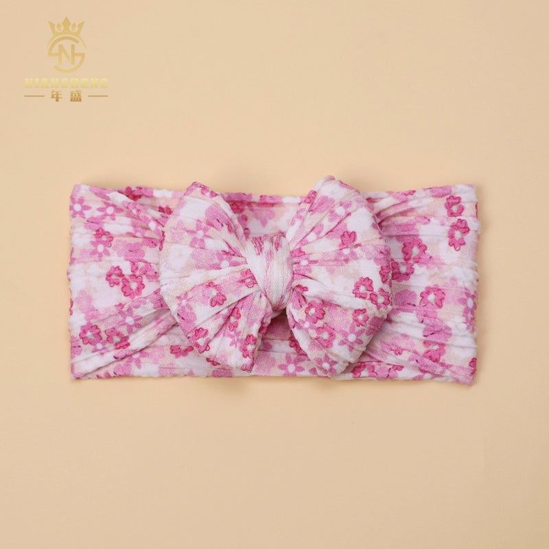 Kids Hair Band Double Bow Digital Print Fashion Jacquard Nylon Hair Band Baby Headband - Image 1