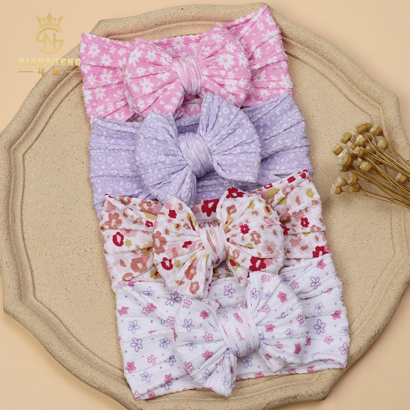 Kids Hair Band Double Bow Digital Print Fashion Jacquard Nylon Hair Band Baby Headband - Image 2