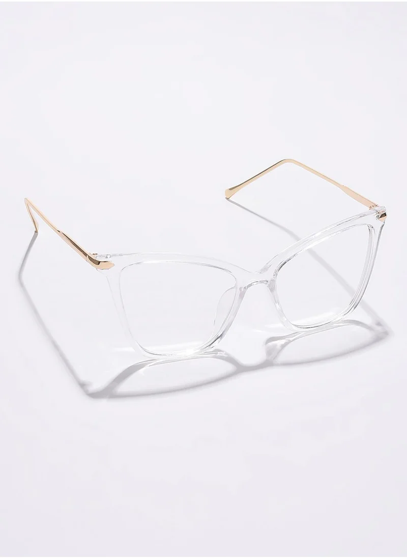 صوص هاوت Clear Lens Gold-Coloured-Toned Cateye Sunglasses