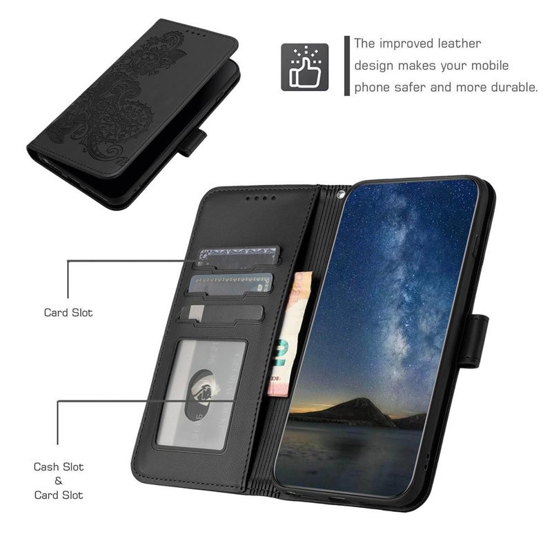 HuHa Case Cover For Motorola Edge 60 Pro Datura Flower Embossed Flip Leather Phone Case(Black) - Image 4