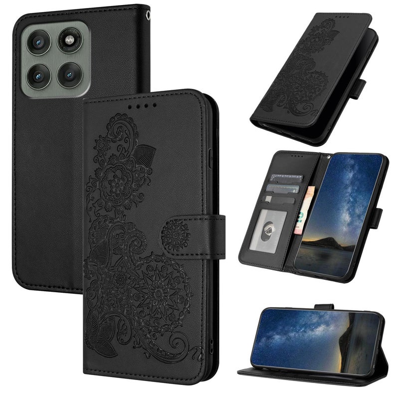 HuHa Case Cover For Motorola Edge 60 Pro Datura Flower Embossed Flip Leather Phone Case(Black) - Image 1