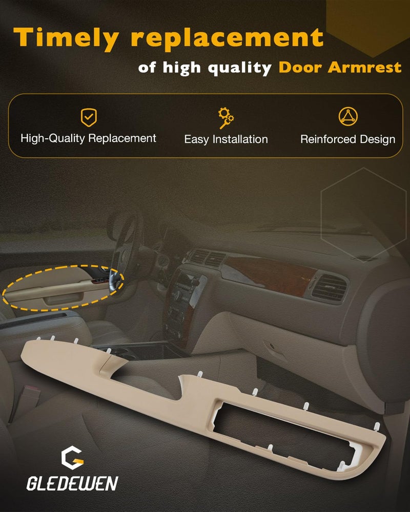 Gledewen Front Driver Armrest Repair Kit, Compatible with 2010-2014 Chevy Silverado Suburban Tahoe Avalanche, GMC Yukon Sierra 1500 2500 3500, with Door Release Handle Above Armrest (27 inch), OE# 926740 (Tan) - Image 5