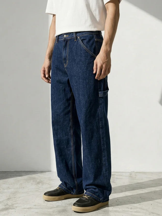Styli Navy Blue Men Mid-Rise Carpenter Baggy Jeans for Men | Best Price UAE