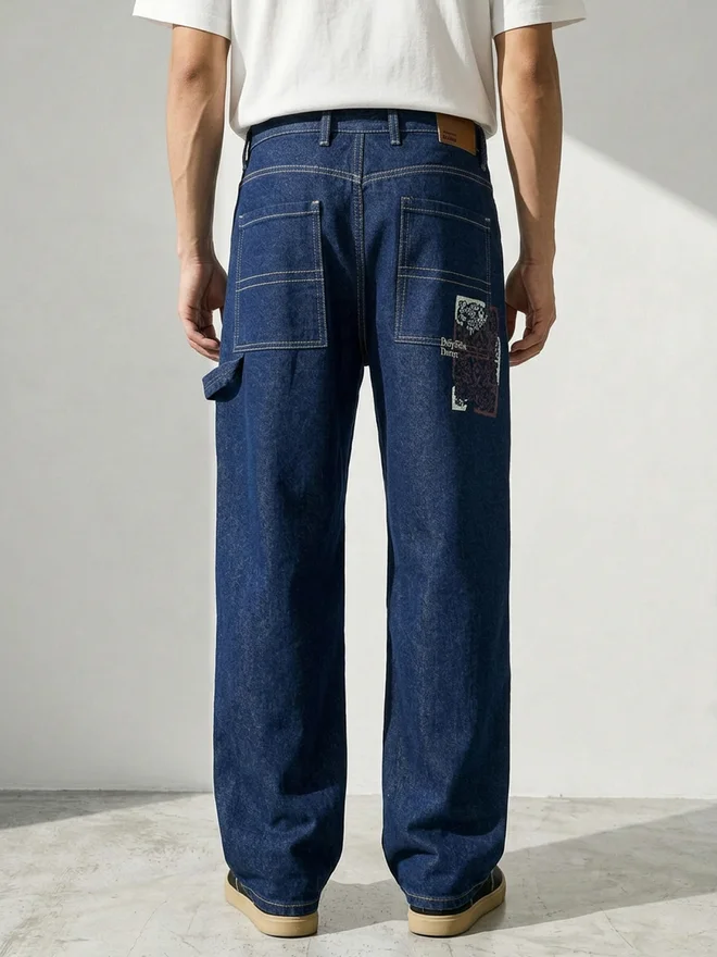 Styli Navy Blue Men Mid-Rise Carpenter Baggy Jeans for Men | Best Price UAE